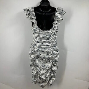 PrettyLittleThing Women's‎ Floral Satin Ruched Bardot Bodycon Dress Size 6 NWT